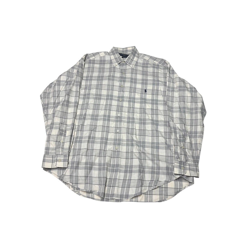 VTG Ralph Lauren Golf Tilden Shirt Men Large Grey White Plaid Button Down Cotton